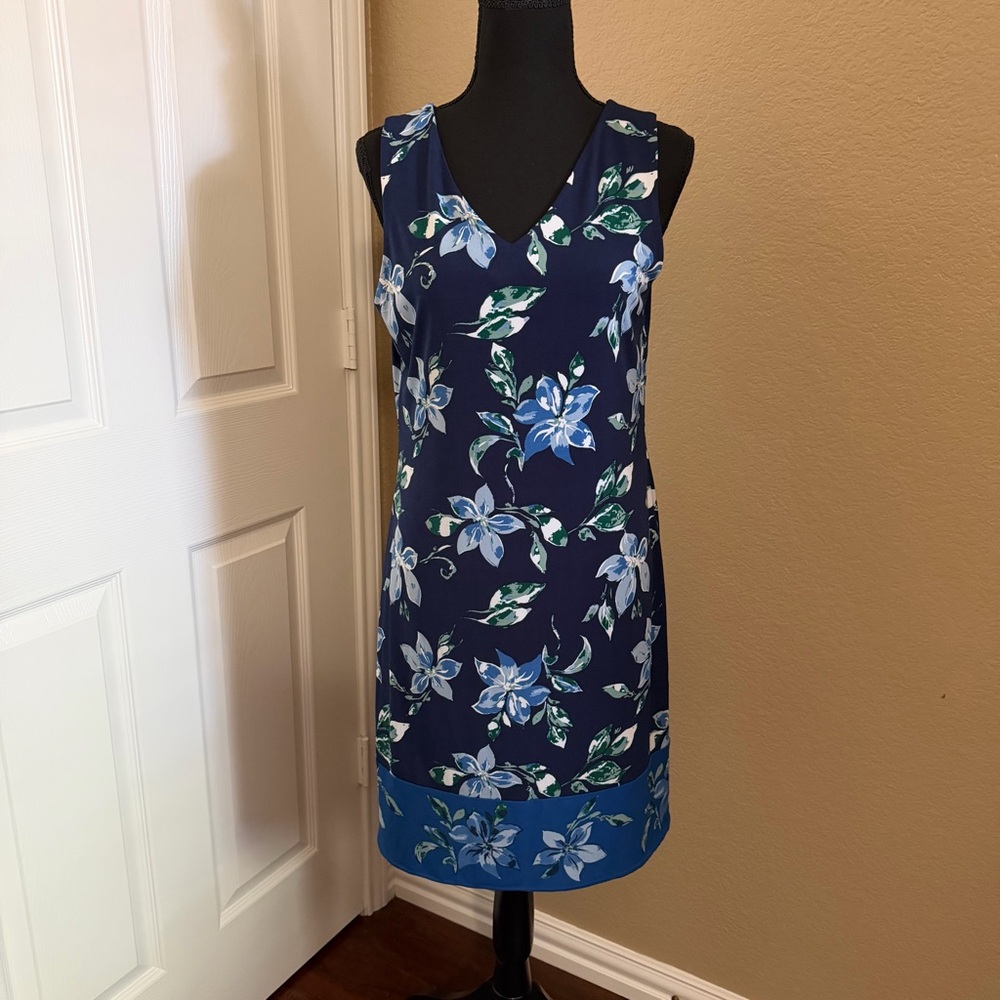 REVERSIBLE Magnolia Navy Floral V-Neck Mini Dress with Blue Border